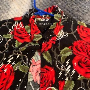 Medium Button Down Collared Rose Shirt.Reason Brand